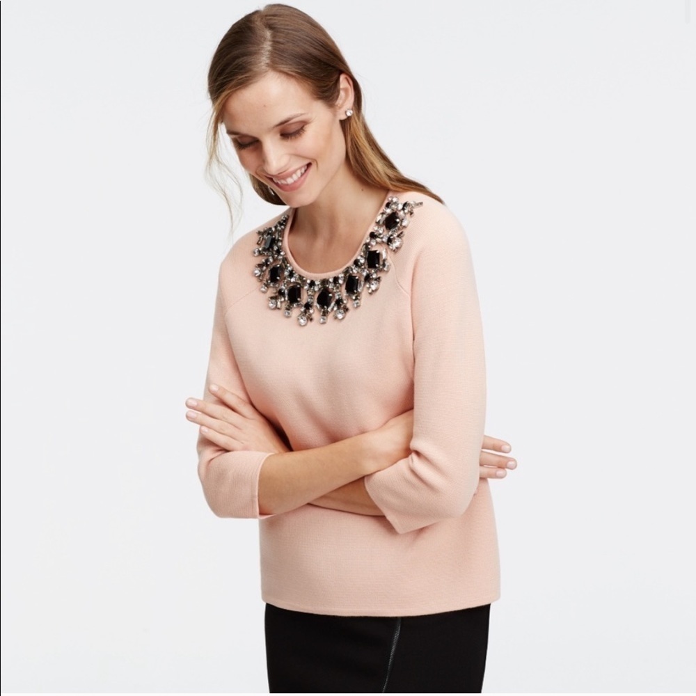Ann Taylor jewel embellished neckline sweater, salmon color
